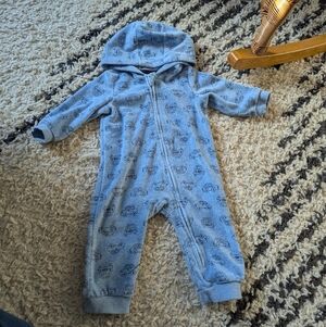 Little Me Cotton Blue Patterned Footie 12M